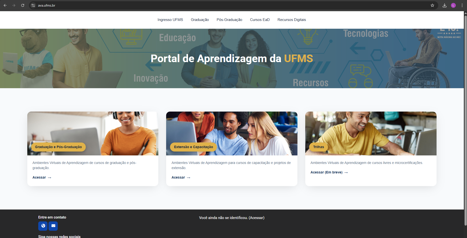 Página inicial do AVA UFMS