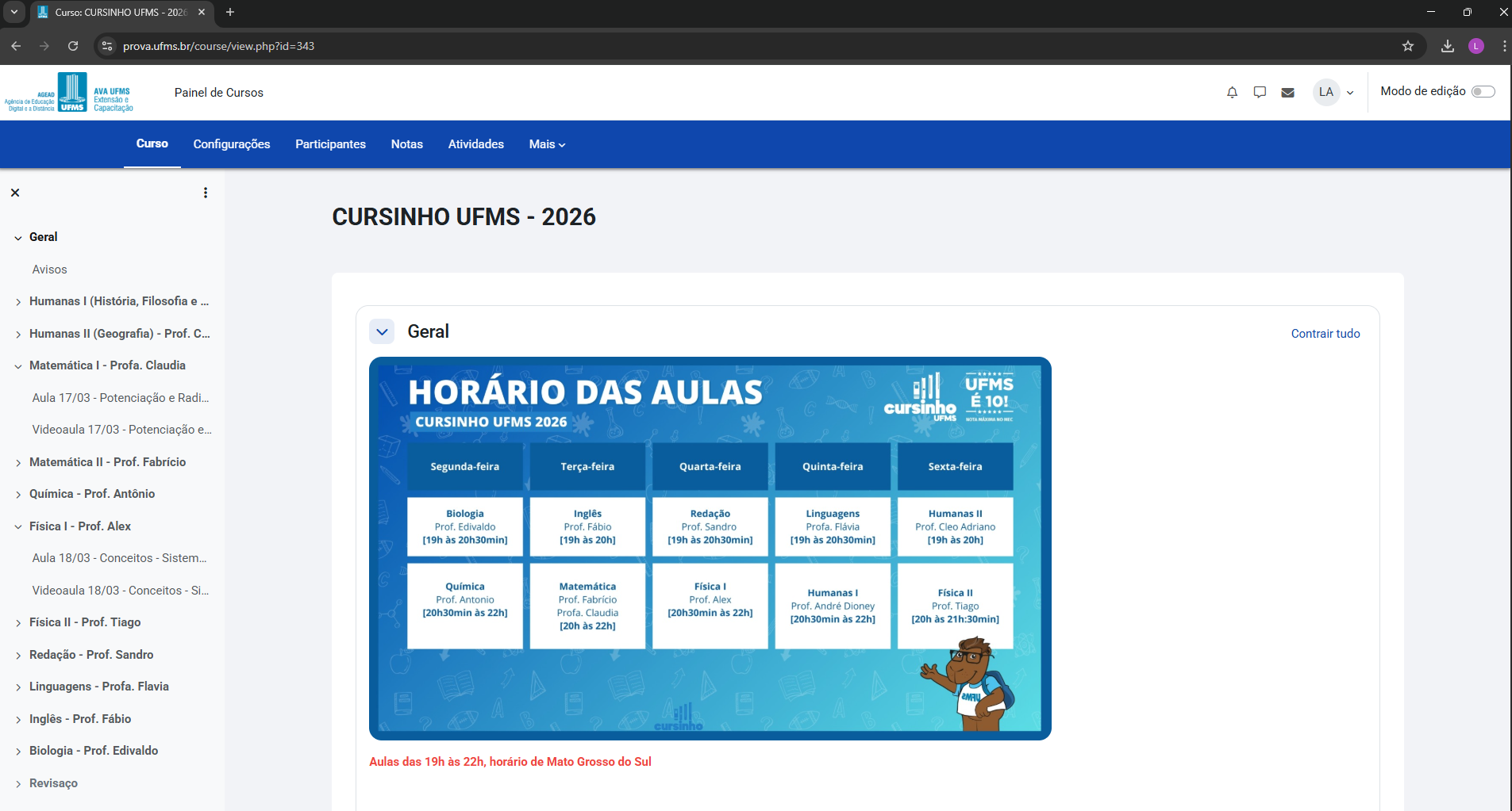Navegando nas disciplinas do curso